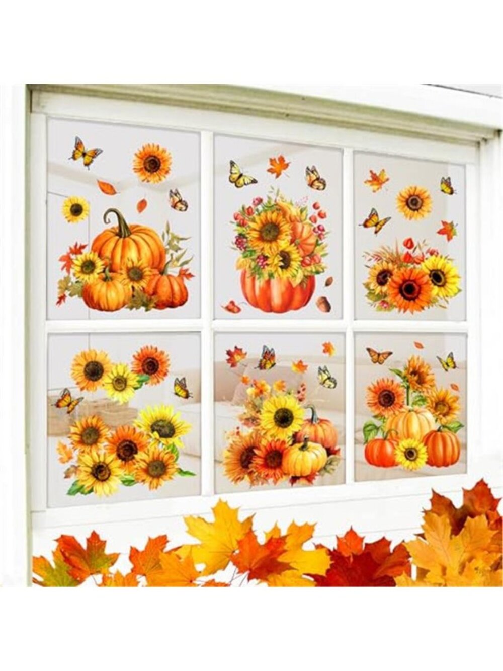 9 Sheet Fall Window Clings Sunflower Pumpkin Butterfly Reusable Window
